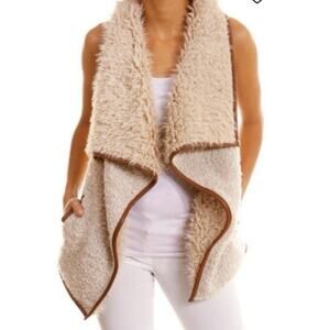 Love Tree Sherpa Vest Wool Blend w/ Vegan Leather Trim Ivory Women’s Large